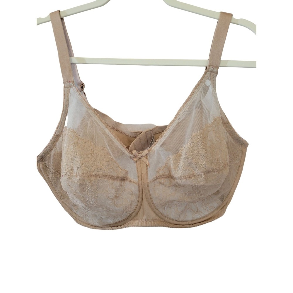 Wacoal Womens Lace Sheer Bra 42DDD Beige Floral Embroidered Underwire Full Cover